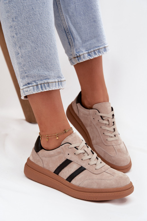 aus INildleder Sneakers Stilvollllschuhe Feminin mit einer Plattform Beige Elivienne