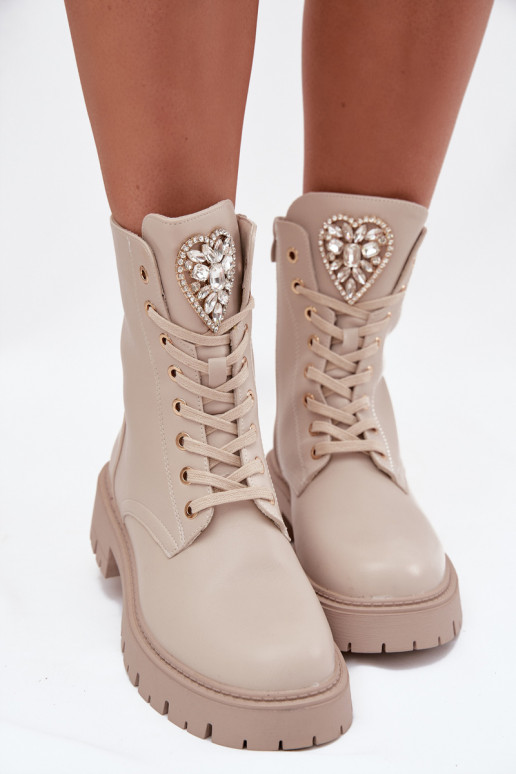 Arbeitsstiefeletten Feminin mit leuchtenden Augen Ermöglicht Języku elfenbeinfarbe Rosira