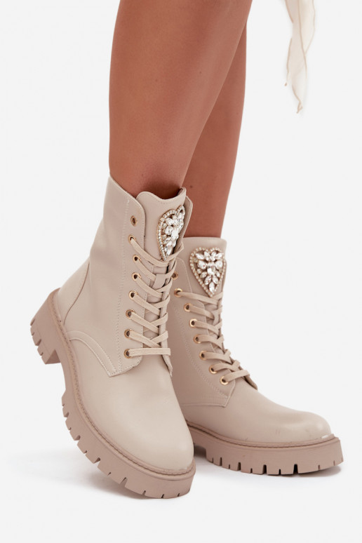 Arbeitsstiefeletten Feminin mit leuchtenden Augen Ermöglicht Języku elfenbeinfarbe Rosira