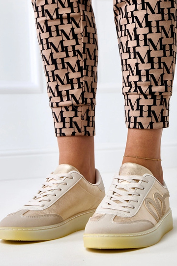 Sandfarbene Sneakers mit Plattform und goldenem Motiv Izabell