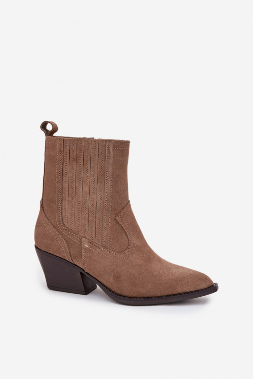 Damen Suede Cowboy-Stiefel mit Absatz, gefüttert, khaki Dylira