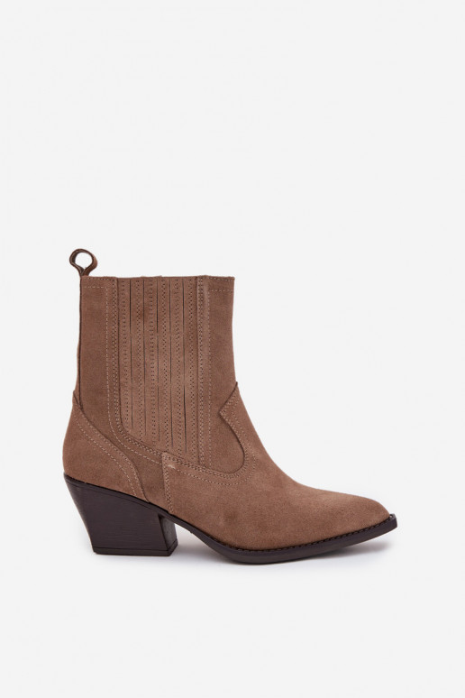 Damen Suede Cowboy-Stiefel mit Absatz, gefüttert, khaki Dylira