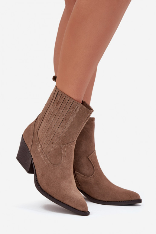 Damen Suede Cowboy-Stiefel mit Absatz, gefüttert, khaki Dylira