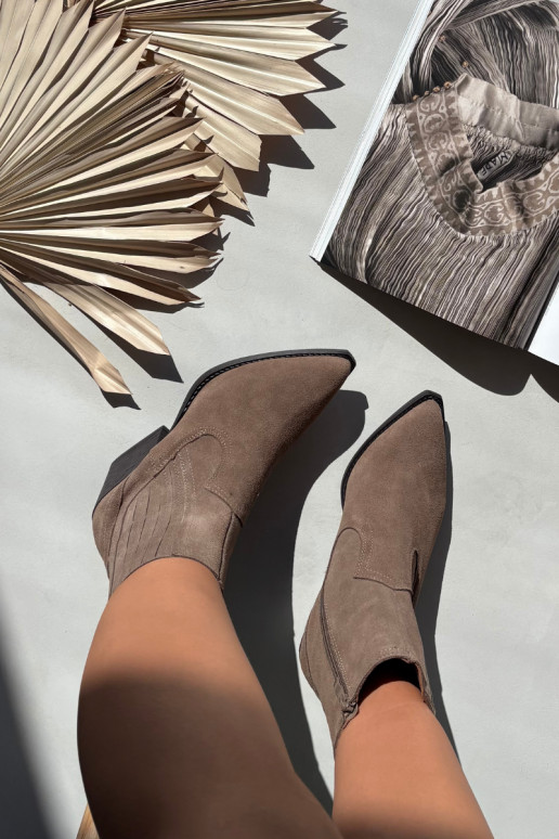 Damen Suede Cowboy-Stiefel mit Absatz, gefüttert, khaki Dylira