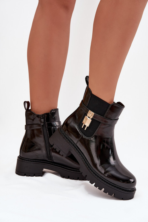 mit Lackeffekt stylische Stiefel sich Zuarm laufen Ze goldene Farbem Detalem schZuarze Farbe Talyra mit Lackeffekt stylische Stiefel sich Zuarm laufen Ze goldene Farbem Detalem schZuarze Farbe Talyra