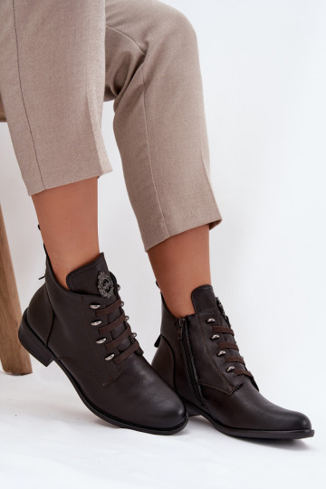 Braune warme Ankle Boots mit Ornamenten Nevalia