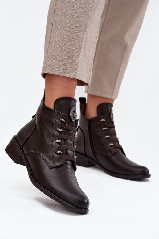 Niedrig Stiefel sich Zuarm laufen Zum Schloss mit Ornamenten braune Farbe Nevalia Niedrig Stiefel sich Zuarm laufen Zum Schloss mit Ornamenten braune Farbe Nevalia