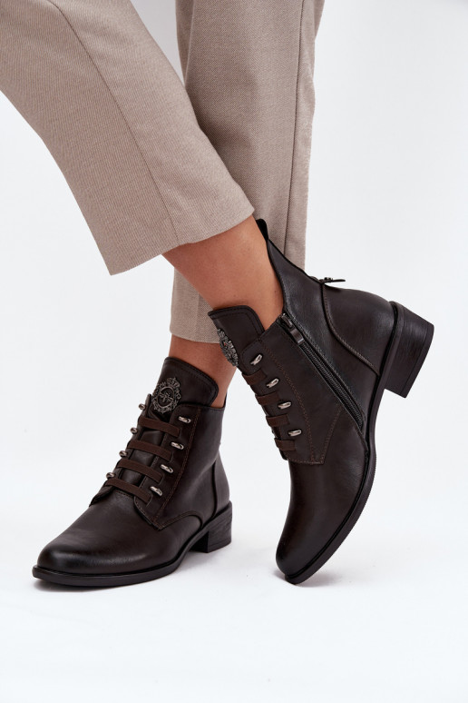 Niedrig Stiefel sich Zuarm laufen Zum Schloss mit Ornamenten braune Farbe Nevalia Niedrig Stiefel sich Zuarm laufen Zum Schloss mit Ornamenten braune Farbe Nevalia