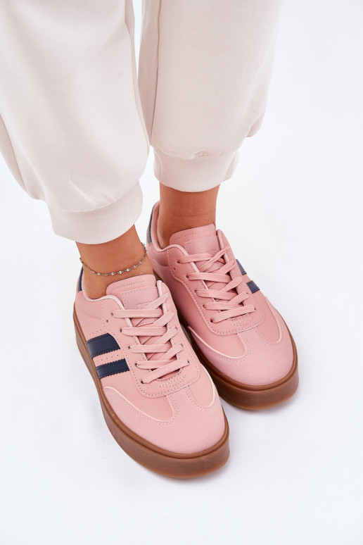 Sneakers Stilvollllschuhe Feminin mit einer Plattform aus Öko-Leder pinke Farbe Ediriella
