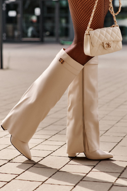 Damenstiefel Eko HautINyZuiniętą CholeZuką mit Absätzen elfenbeinfarbe Avamora