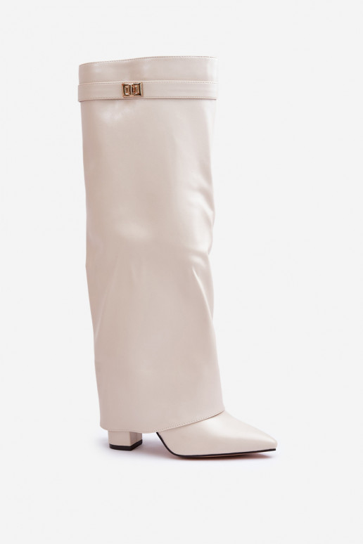 Damenstiefel Eko HautINyZuiniętą CholeZuką mit Absätzen elfenbeinfarbe Avamora