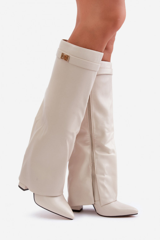 Damenstiefel Eko HautINyZuiniętą CholeZuką mit Absätzen elfenbeinfarbe Avamora