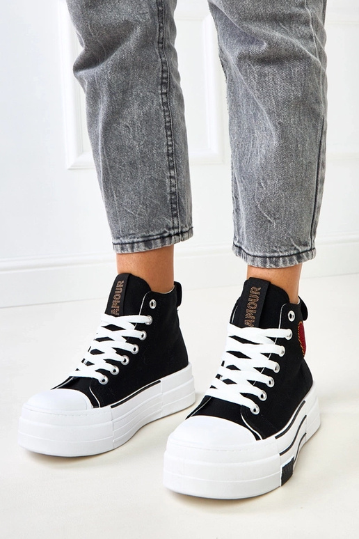 Schwarze hohe Plattform-Sneaker mit...