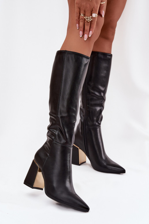 Damenstiefel mit Absätzen Ze goldene Farbem Element schZuarze Farbe Alessine Damenstiefel mit Absätzen Ze goldene Farbem Element schZuarze Farbe Alessine
