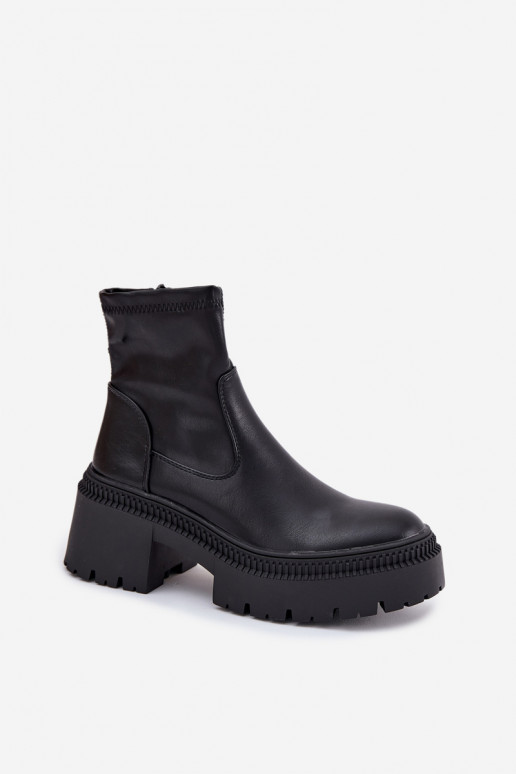 Damenstiefel Auf massiven Absätzen und Plattform Eko Haut schZuarze Farbe Elvianne