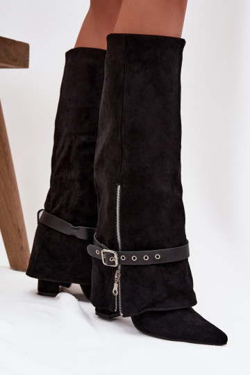 Damenstiefel, schlupfbares Modell mit Absatz und dekorierten Absätzen in schwarz Jolivine 2