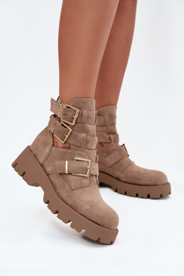Damenstiefel mit Streifen I goldene Farbemi mit Schnallenmi Beige Helisse 2