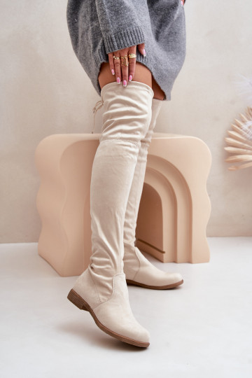 Stiefel mit breiten Absätzen oberhalb des Kniesaus Öko-INildlederu Beige Linnithia 2