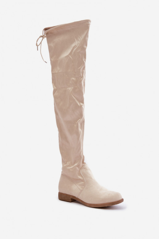 Stiefel mit breiten Absätzen oberhalb des Kniesaus Öko-INildlederu Beige Linnithia Stiefel mit breiten Absätzen oberhalb des Kniesaus Öko-INildlederu Beige Linnithia