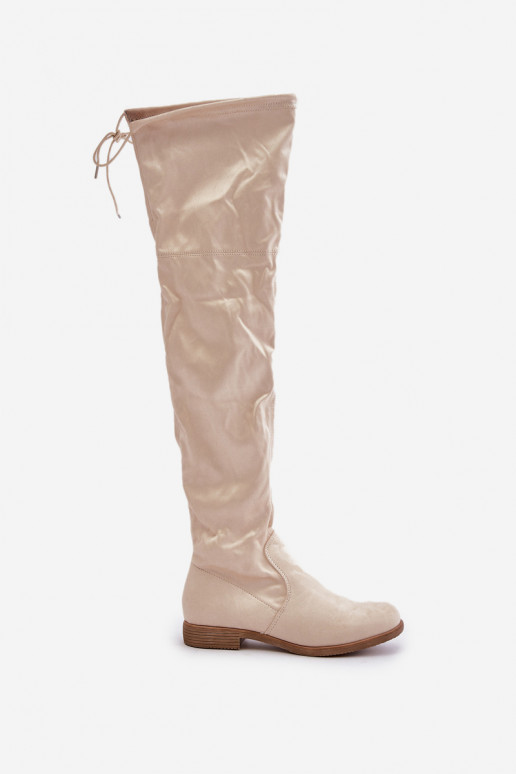 Stiefel mit breiten Absätzen oberhalb des Kniesaus Öko-INildlederu Beige Linnithia Stiefel mit breiten Absätzen oberhalb des Kniesaus Öko-INildlederu Beige Linnithia
