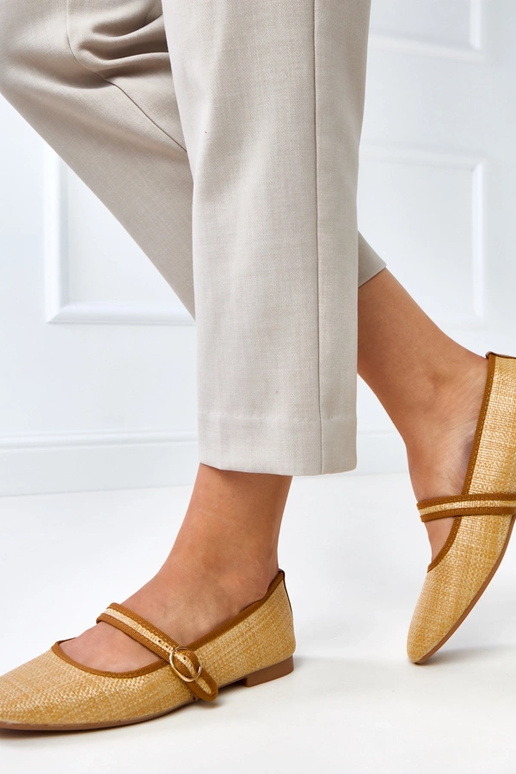 Braune geflochtene Ballerinas mit...