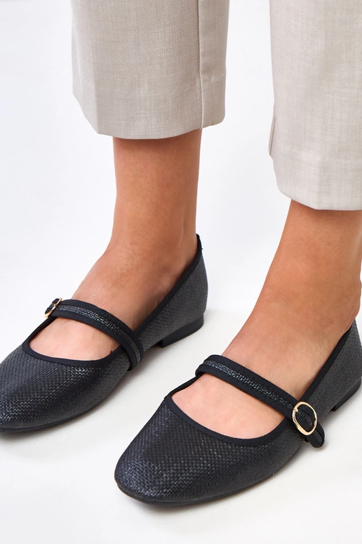 Schwarze geflochtene Ballerinas mit...