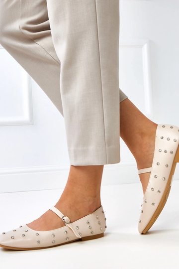 Sandfarbene Ballerinas mit Kristallen Heidi