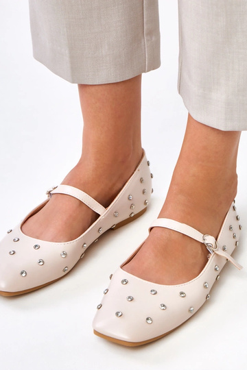 Sandfarbene Ballerinas mit Kristallen Heidi 2
