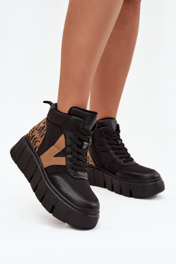 Haut Damenstiefel mit einer Plattform sich Zuarm laufen Vinceza 66838 schZuarze Farbe 2