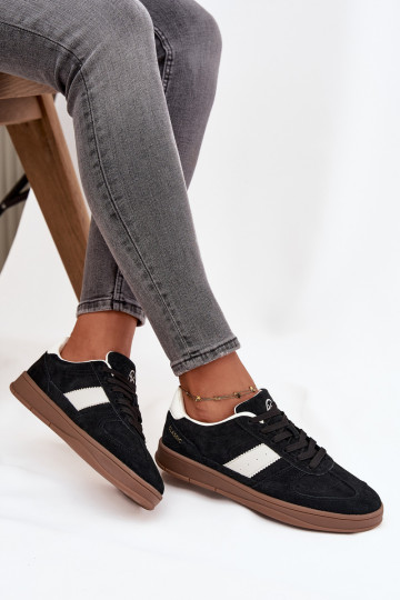 Schwarze Veloursleder Damen Sneakers im sportlichen Stil Vinceza 14029