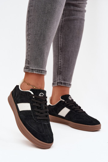 Schwarze Veloursleder Damen Sneakers im sportlichen Stil Vinceza 14029 2