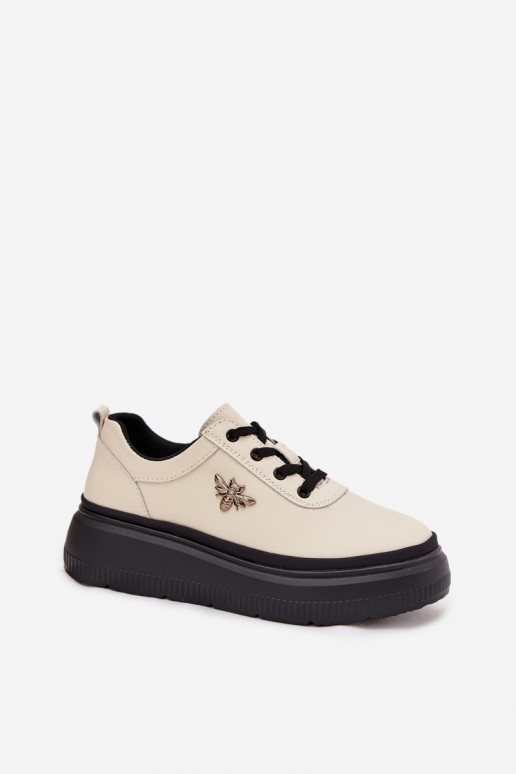 Haut Schuhe Feminin mit einer PlattformPrzypinką Vinceza 41495 Beige Haut Schuhe Feminin mit einer PlattformPrzypinką Vinceza 41495 Beige