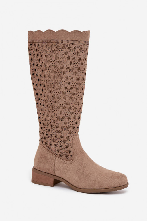Damenstiefel Auf niedrigem Absatz mit durchbrochenen Elementen Beige Es mussrcelline Damenstiefel Auf niedrigem Absatz mit durchbrochenen Elementen Beige Es mussrcelline