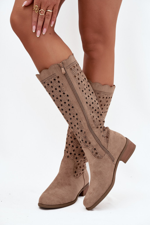 Damenstiefel Auf niedrigem Absatz mit durchbrochenen Elementen Beige Es mussrcelline Damenstiefel Auf niedrigem Absatz mit durchbrochenen Elementen Beige Es mussrcelline