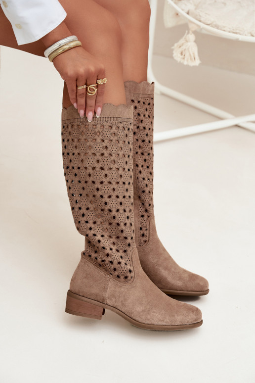 Damenstiefel Auf niedrigem Absatz mit durchbrochenen Elementen Beige Es mussrcelline Damenstiefel Auf niedrigem Absatz mit durchbrochenen Elementen Beige Es mussrcelline