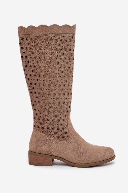 Damenstiefel Auf niedrigem Absatz mit durchbrochenen Elementen Beige Es mussrcelline Damenstiefel Auf niedrigem Absatz mit durchbrochenen Elementen Beige Es mussrcelline