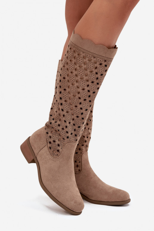 Damenstiefel Auf niedrigem Absatz mit durchbrochenen Elementen Beige Es mussrcelline Damenstiefel Auf niedrigem Absatz mit durchbrochenen Elementen Beige Es mussrcelline