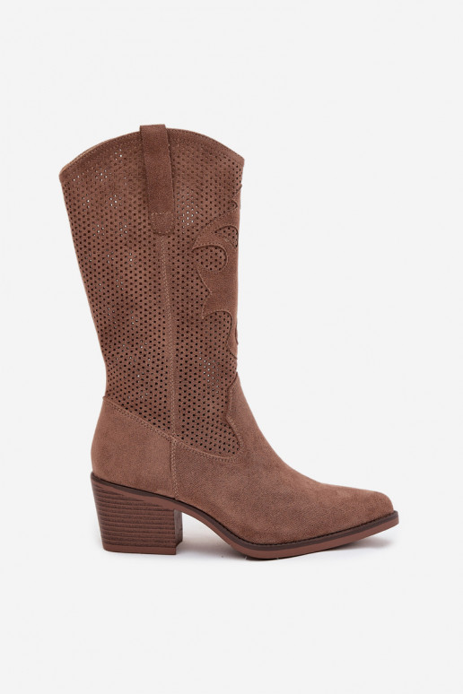 mit durchbrochenen Elementen Stiefel CoZuboy-Stil Feminin mit Absätzen Beige Olivette