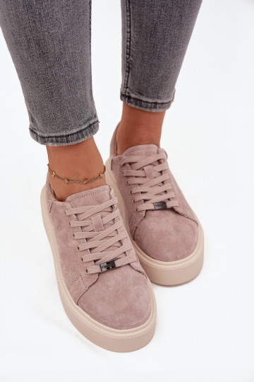 aus INildleder Sneakers Stilvollllschuhe Feminin mit einer Plattform Vinceza 79578 Beige