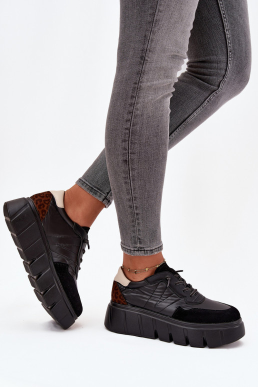 Turnschuhe Sneakers Stilvollllschuhe Feminin mit einer Plattform Vinceza 58565 schZuarze Farbe