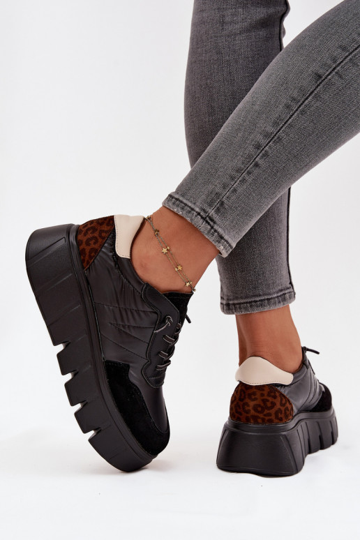 Turnschuhe Sneakers Stilvollllschuhe Feminin mit einer Plattform Vinceza 58565 schZuarze Farbe