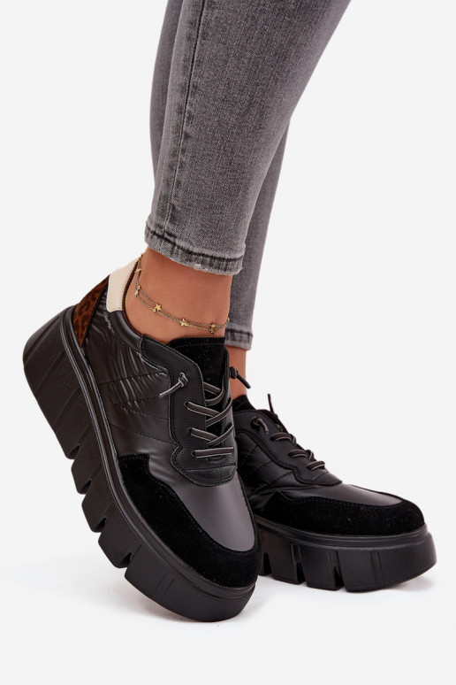 Turnschuhe Sneakers Stilvollllschuhe Feminin mit einer Plattform Vinceza 58565 schZuarze Farbe