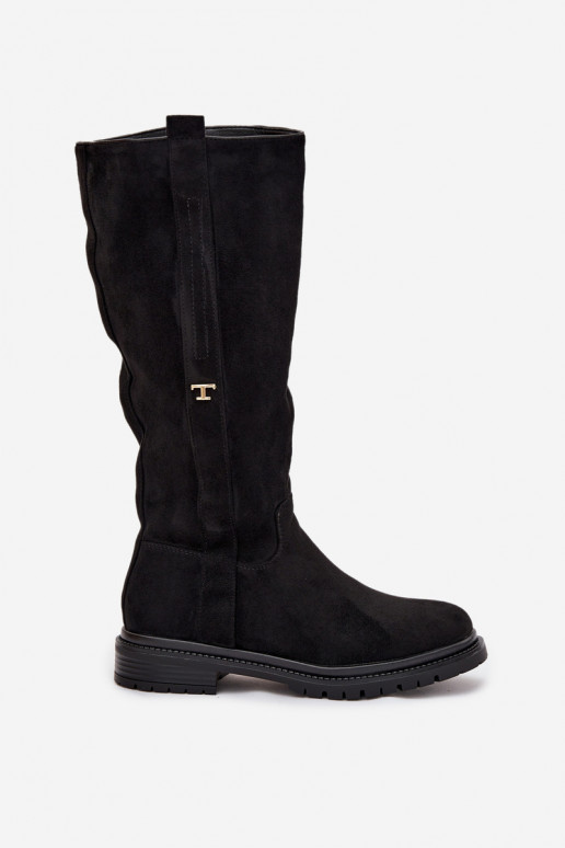 INarme Stiefel Ermöglicht płaskim Obcasie aus Öko-INildlederoZue schZuarze Farbe Delyssa