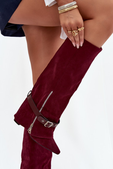 Damenstiefel Ein überzeugendes Stilvollll mit Absätzen mit verzierten Absätzen Burgund Jolivine