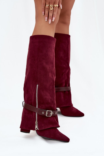 Damenstiefel Ein überzeugendes Stilvollll mit Absätzen mit verzierten Absätzen Burgund Jolivine 2
