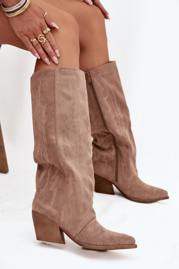 Stiefel CoZuboy-Stil Feminin Zum Schloss Beige Isalina