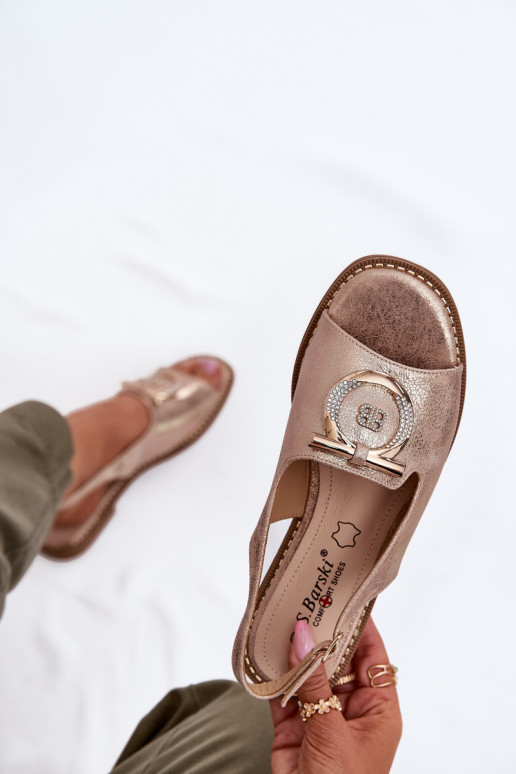 Eleganter Stil Sandalen mit Ornamenten mit breiten Absätzen S.Barski KV51-003 roségoldene Farbe Eleganter Stil Sandalen mit Ornamenten mit breiten Absätzen S.Barski KV51-003 roségoldene Farbe