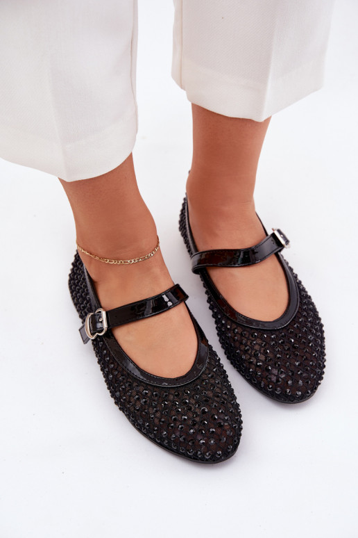 Dekoriert Ballerinas Feminin mit Riemen I mit Schnallen schZuarze Farbe Avirae Dekoriert Ballerinas Feminin mit Riemen I mit Schnallen schZuarze Farbe Avirae