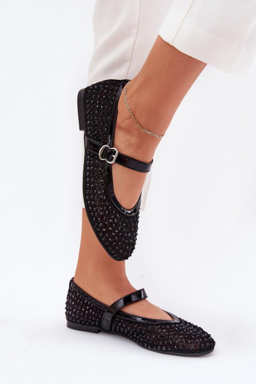 Dekoriert Ballerinas Feminin mit Riemen I mit Schnallen schZuarze Farbe Avirae Dekoriert Ballerinas Feminin mit Riemen I mit Schnallen schZuarze Farbe Avirae