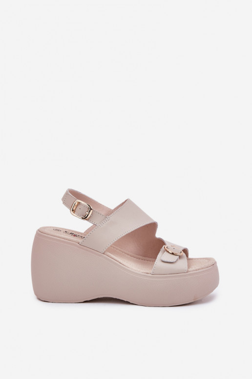 Damensandalen Feminin Auf einem Keil und Plattform S.Barski LR51-540 Beige Damensandalen Feminin Auf einem Keil und Plattform S.Barski LR51-540 Beige